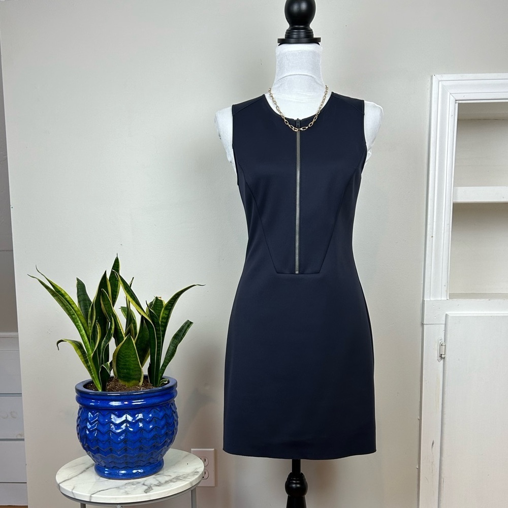 THEORY 38 Dark Navy Scuba Windsurf Zip Front Activewear Mini Dress